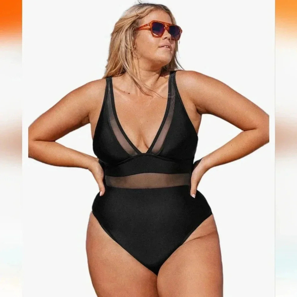 Cupshe Black Mesh Inset One-Piece Swimsuit
